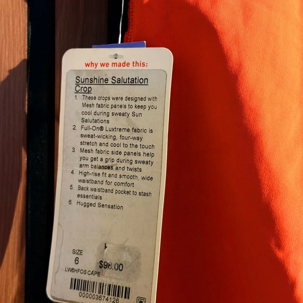 NWT Lululemon Sunshine Salutation Cropped Leggings‎ Side Ruched Mesh Detail Sz 6